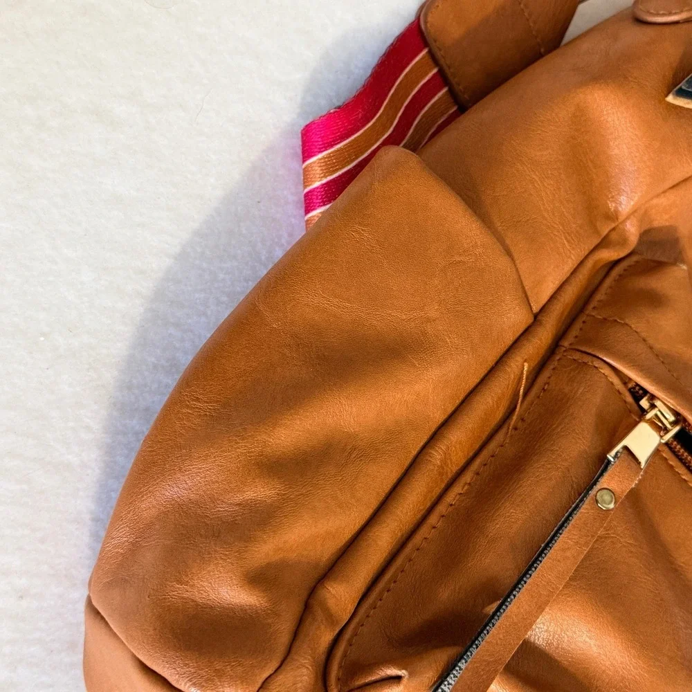 Unbranded Backpack Purse Women Large Brown Faux Leather Convertible Guitar Strap